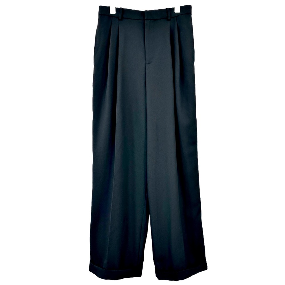 Polo Ralph Lauren Black High Waisted Wide Leg Silk Lined Wool Trousers sz 4